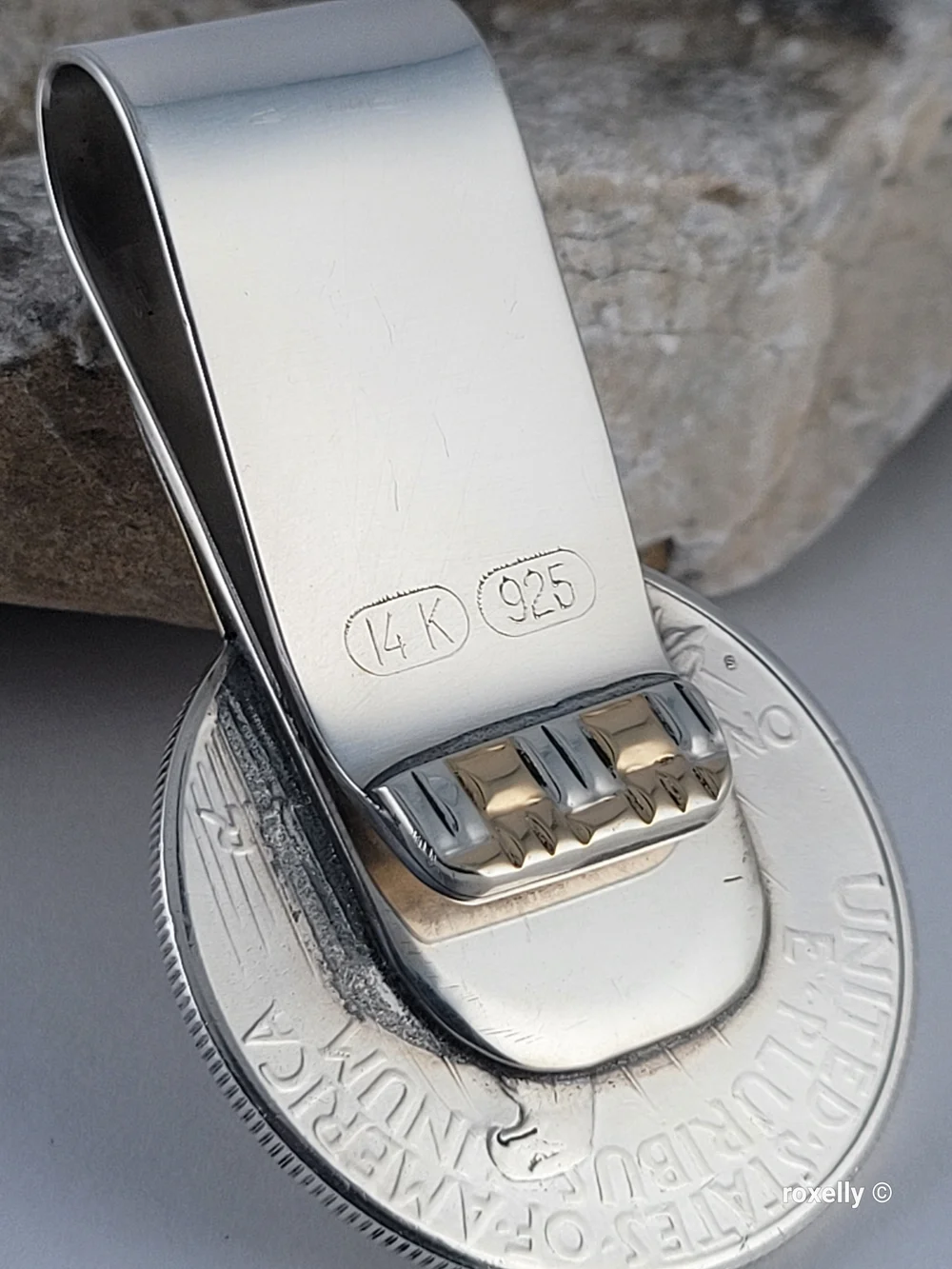925 SS and 14k Solid Gold Money Clip w/ 1922 Peace Dollar Coin – Vintage 👌🎁